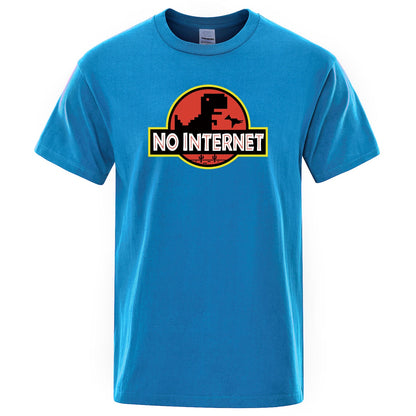 Cartoon Dinosaur tee shirt Printed No internet T shirt men dino tshirt funny Harajuku Tops Jurassic offline park Men's t-shirt