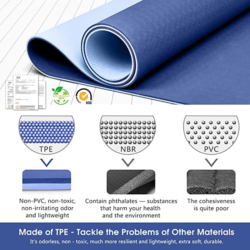 TPE Yoga Mat With Position Line 6mm Non-Slip Double Layer Sports Exercise Pad For Beginner Home Gym Fitness Gymnastics Pilates