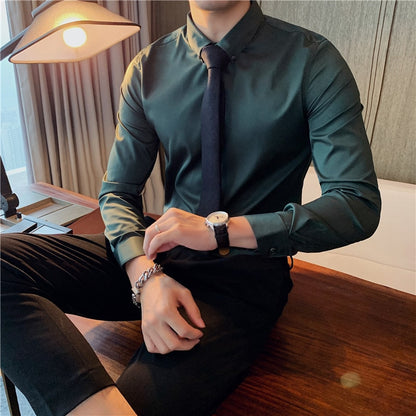 British Style Summer Solid Shirt Collections Men Clothing 2022 All Match Slim Fit Business Formal Wear Dress Blouse Homme Casual