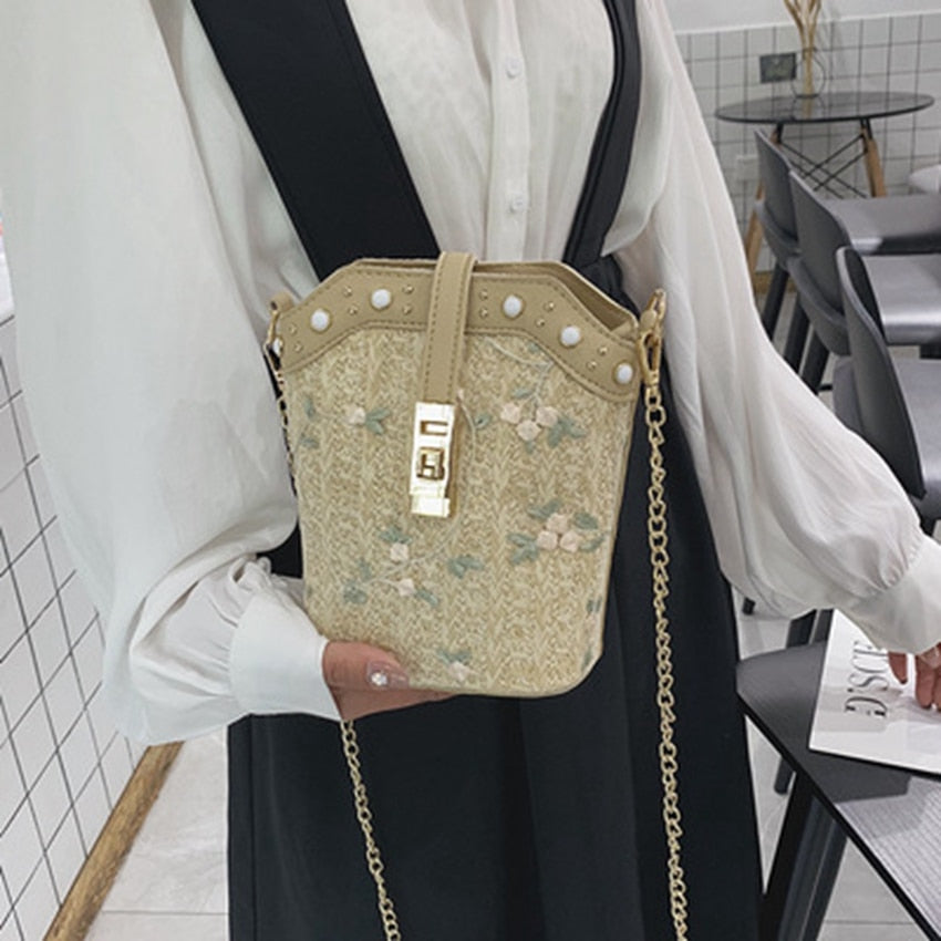 Small Straw Bucket Bags For Women 2020 Summer Crossbody Bags Lady Travel Purses and Handbags Female Shoulder Messenger Bag