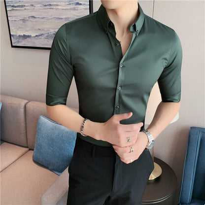 British Style Summer Solid Shirt Collections Men Clothing 2022 All Match Slim Fit Business Formal Wear Dress Blouse Homme Casual