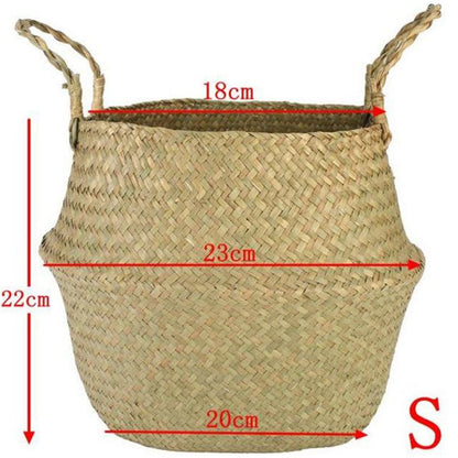 Folding Flower Pot Plant Straw Storage Seagrass Baskets Flower Vase Handmade Hanging Basket Flower Home Decor