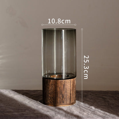 Luxury Glass Vase with Wooden Bracket High-grade Living Room Creative Transparent Flower Vessel Home Decoration Accessories Hot