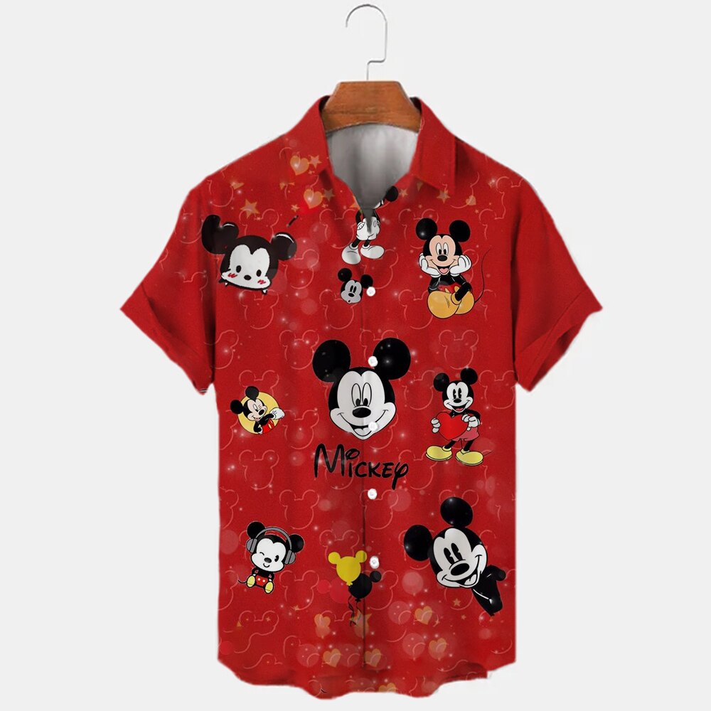 2022 Summer Clothing Designer Disney Mickey Mouse Collection Shirts Men's Short Sleeve Beach Shirts Cartoon Clothes Tops Casual