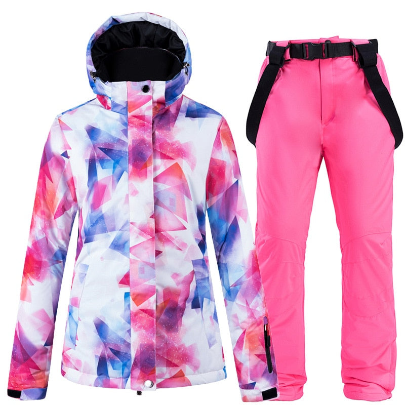 New Warm Colorful Ski Suit Women Waterproof Windproof Skiing and Snowboarding Jacket Pants Set Female Outdoor Snow Costumes