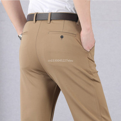 Stretch Suit Pants for Men Classic Business Casual Trousers High Waist Fashion Pant 2023 Spring Summer Collection Mens Clothing