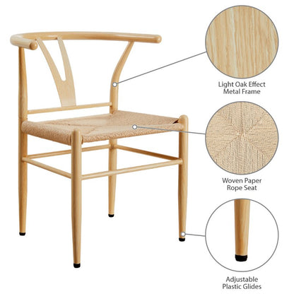 Springwood Wishbone Chair 2 Pack, Light Natural Finish, Steel Frame, Natural Color Rope Seat