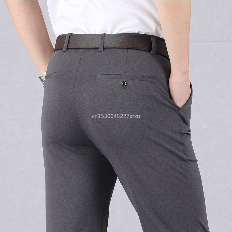 Stretch Suit Pants for Men Classic Business Casual Trousers High Waist Fashion Pant 2023 Spring Summer Collection Mens Clothing